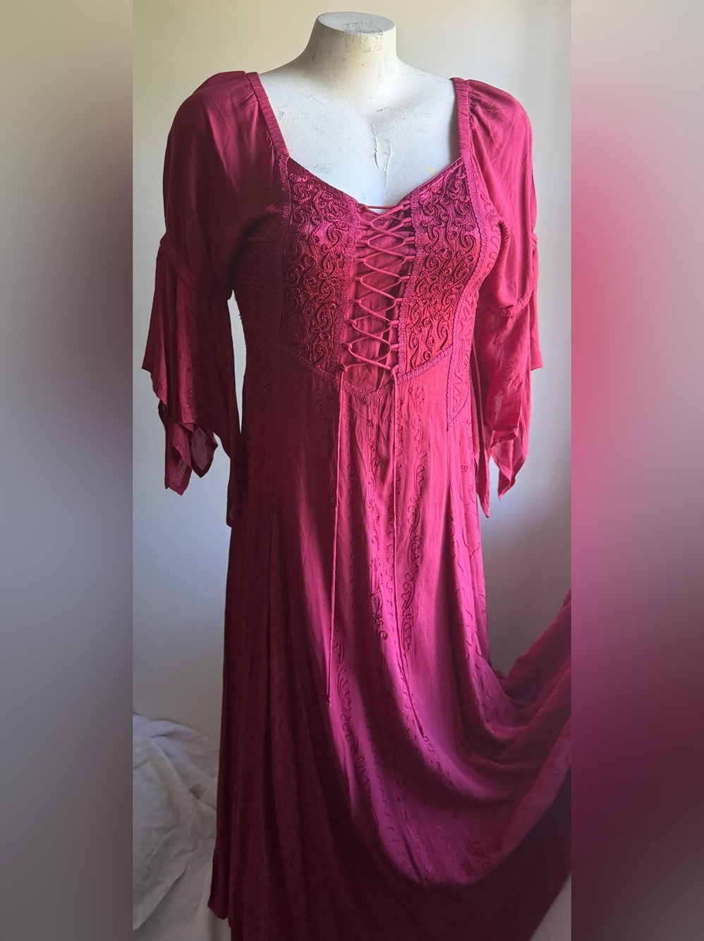 NWT Plus Size 1x/2 Red Renaissance Dress 3/4 Sleeve Corset Fairycore Cottagecore